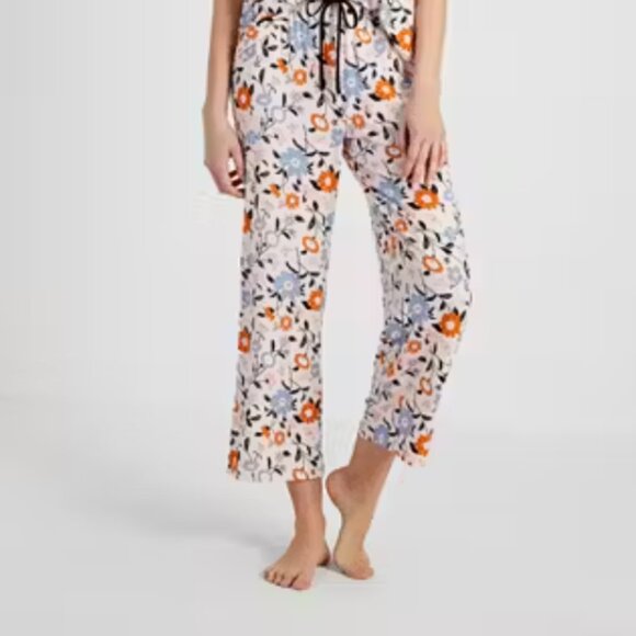 Kate Spade Black Label Pajama Cropped Pants Size Large Floral - Picture 1 of 7